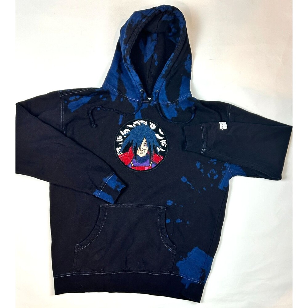 Hypland x Naruto Shippuden Madara Uchiha Hoodie Black Navy Tie-Dye Sz Small